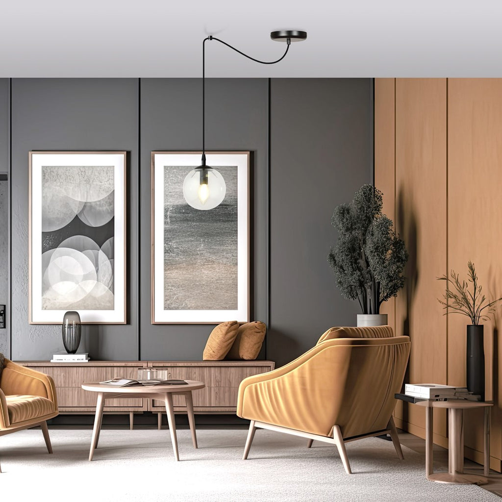 Hanglamp gepoedercoat staal en glas Gigi, zwart met transparante glazen kap Ø 14 cm, 1 lichtpunt E14