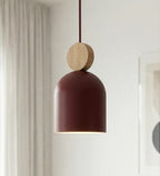 Hanglamp Mesi gepoedercoat staal met hout, Scandinavisch, bordeaux, 11 cm, 1 GU10-fitting, keuken en gang