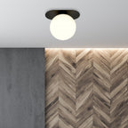 Plafondlamp Plaza gepoedercoat staal en glas, modern, zwart met witte glazen kap Ø 15 cm