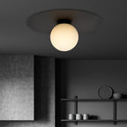Plafondlamp opbouw gepoedercoat staal en glas, minimalistisch zwart met witte glazen kap, Ø 30 cm