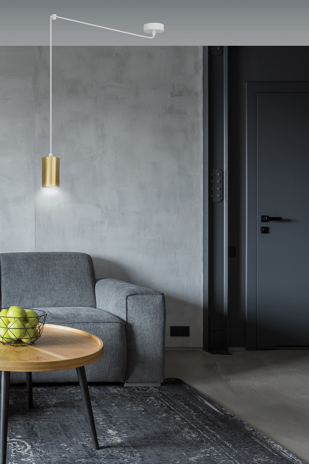 Hanglamp gepoedercoat staal Traker modern wit met goud, 1 fitting, hoogte verstelbaar