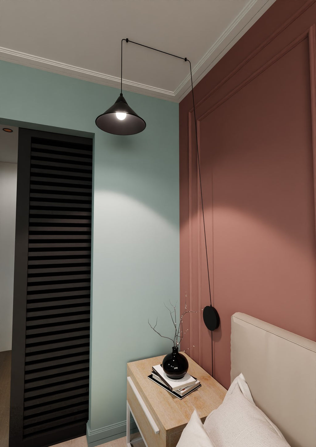 Hanglamp gepoedercoat staal Abramo, scandinavisch, mat zwart, verstelbare hoogte, wandmontage, 1 x E27