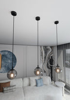 Hanglamp gepoedercoat staal glas modern Cosmo zwart met grafiet kap Ø 14 cm, 1 lichtpunt E14
