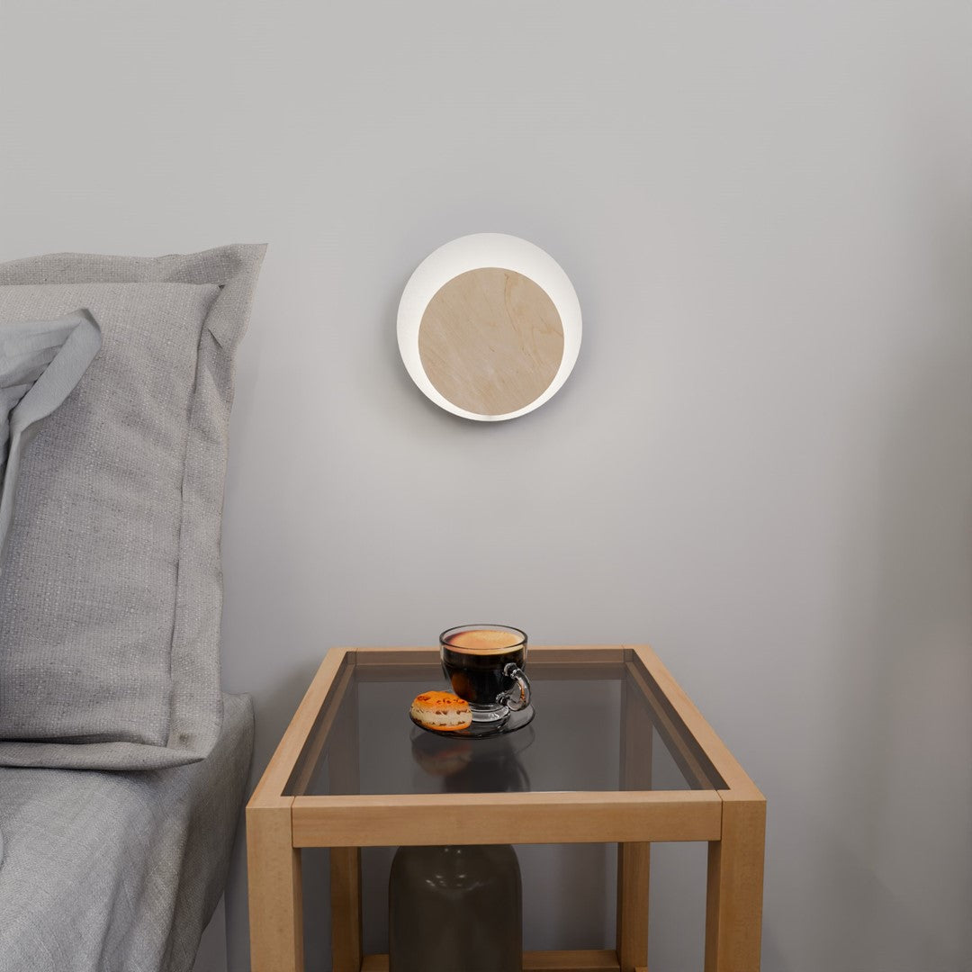 Wandlamp gepoedercoat staal en multiplex Scandinavisch wit Cirkel 1A, 22 x 20 cm voor woonkamer, slaapkamer en hal