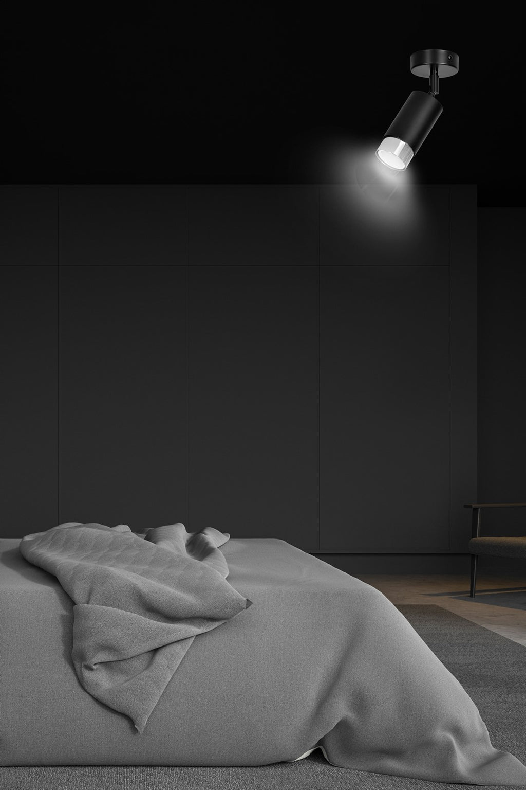 Plafondspot staal modern Hiro, zwart met zilver, 1 lichtpunt, kantelbare lichtbundel voor hal, keuken of slaapkamer