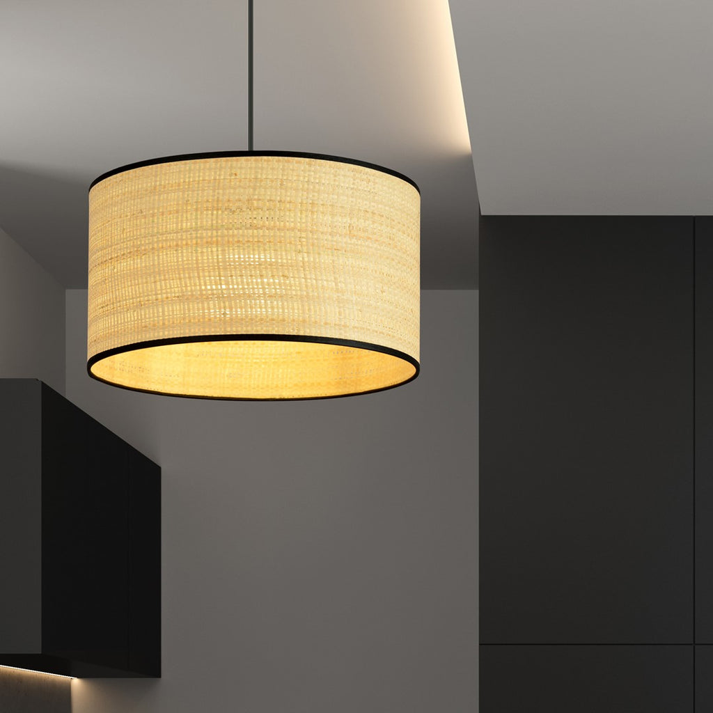 Hanglamp rotan met zwart stalen frame, boho Aston, naturel, Ø 35 cm, hoogte verstelbaar voor woonkamer