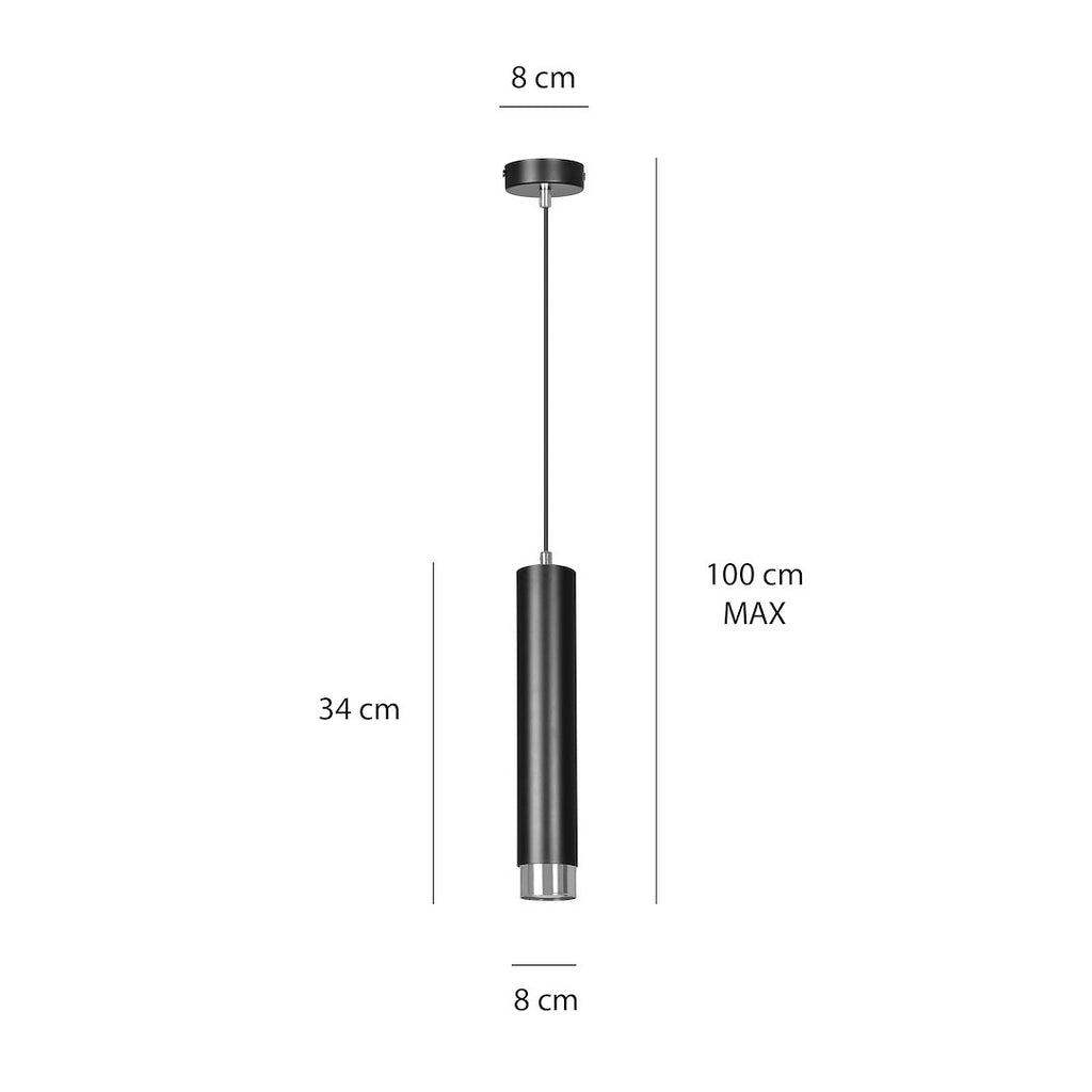 Hanglamp gepoedercoat staal Kibo, modern, zwart met chroom, 1 lichtpunt, verstelbare hoogte, 8 x 100 cm