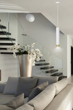 Hanglamp gepoedercoat staal modern Kibo wit met goud, buisvormig, 8 x 100 cm, voor woonkamer of keuken