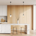Hanglamp gepoedercoat staal en glas Astral, amber kap, zwart armatuur, Ø 12 cm, E14, woonkamer en hal
