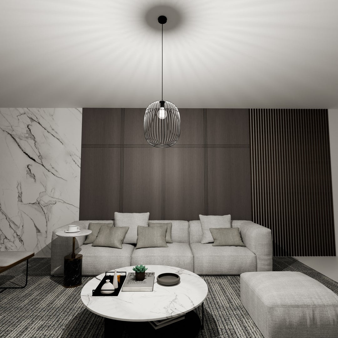 Hanglamp gepoedercoat staal industrieel Onyx zwart Ø 33 cm, draadkap met E27-fitting, verstelbare hoogte