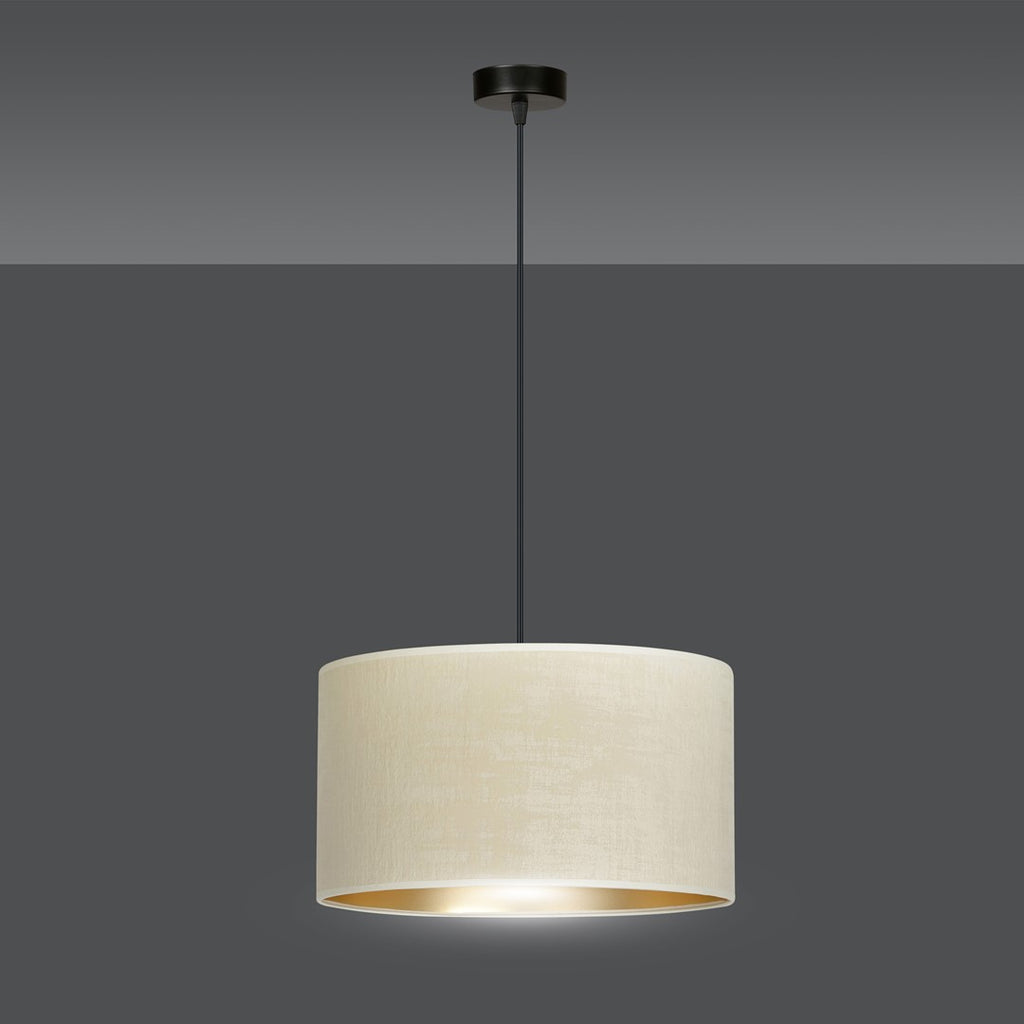 Hanglamp Hilde gepoedercoat staal en stof, minimalistisch, wit met gouden binnenzijde, Ø 35 cm, verstelbare hoogte