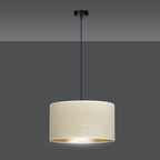 Hanglamp Hilde gepoedercoat staal en stof, minimalistisch, wit met gouden binnenzijde, Ø 35 cm, verstelbare hoogte
