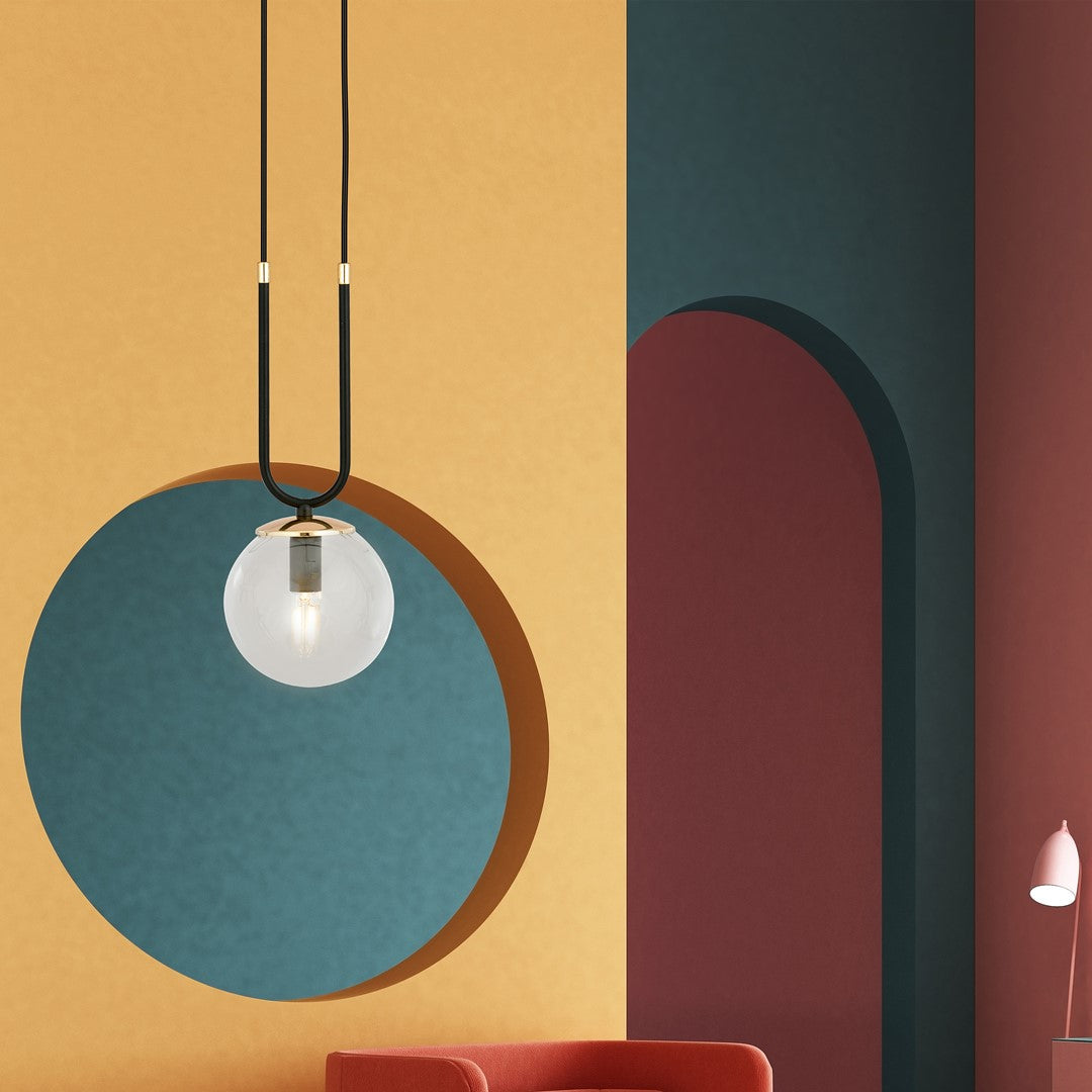 Hanglamp Glam gepoedercoat staal en glas, retro, zwart met transparante glazen kap Ø 14 cm, E14