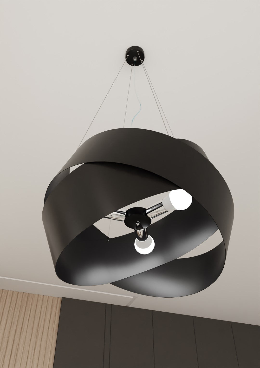 Hanglamp gepoedercoat staal Vieno minimalistisch zwart 50 x 100 cm, 2 fittingen E27, eettafel en woonkamer