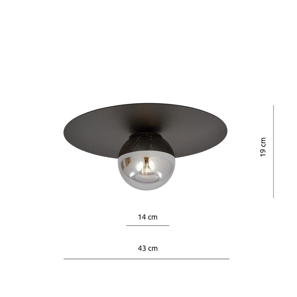 Plafondlamp gepoedercoat staal en glas Solar, zwart met grafiet glaskap, Ø 43 cm, E14, woonkamer, hal en kantoor