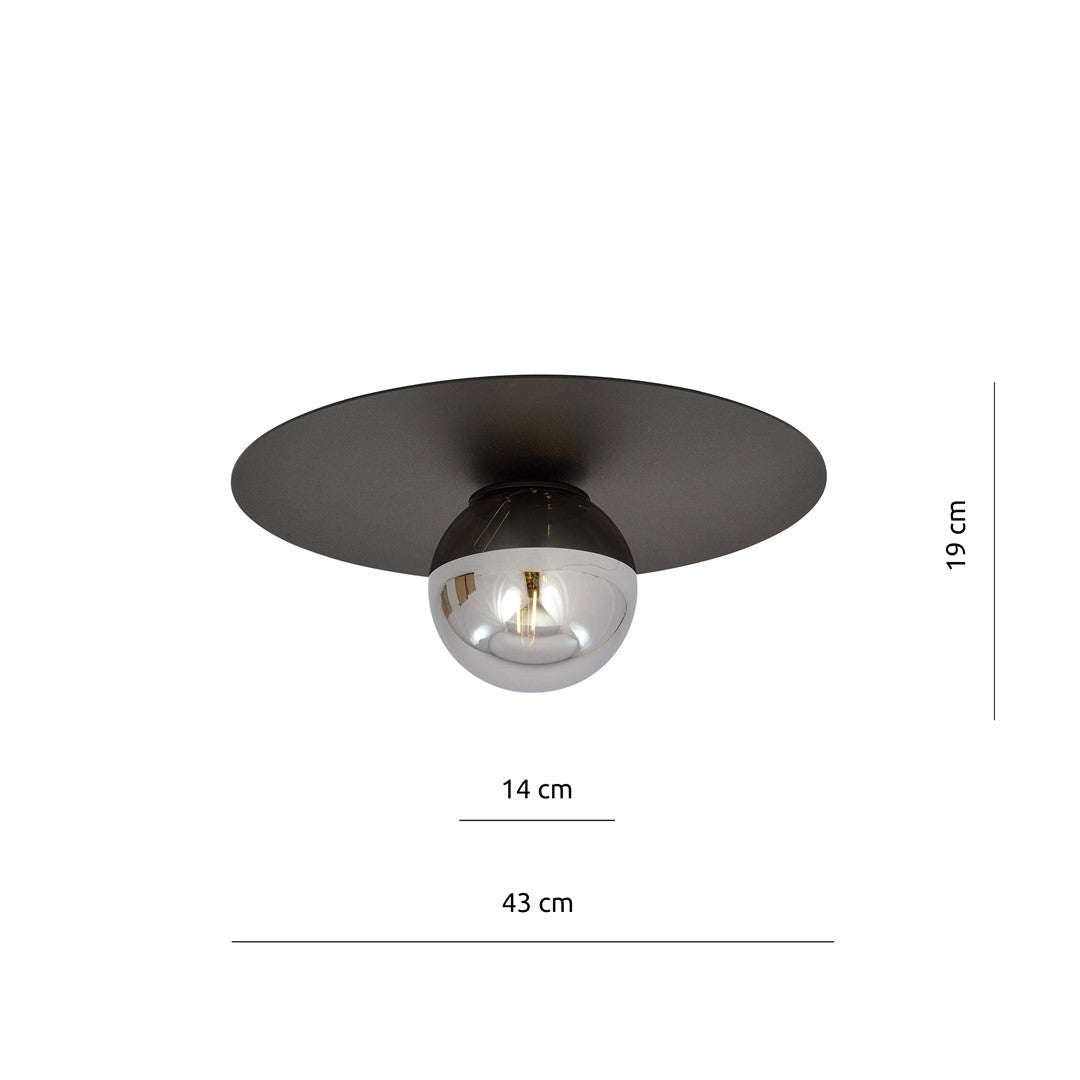 Plafondlamp gepoedercoat staal en glas Solar, zwart met grafiet glaskap, Ø 43 cm, E14, woonkamer, hal en kantoor