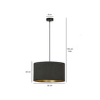 Hanglamp gepoedercoat staal en stof Hilde zwart met gouden binnenkant Ø 35 cm, voor eettafel, woonkamer en hal