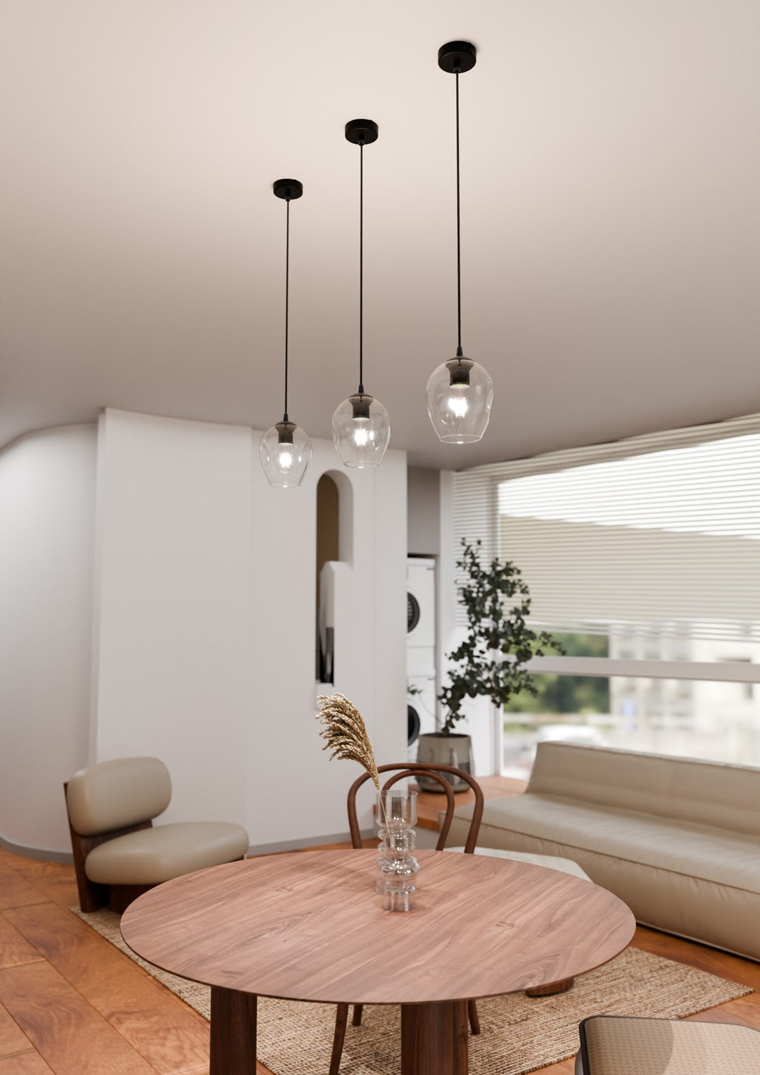 Hanglamp gepoedercoat staal en glas Istar, zwart met transparante kap Ø 14 cm, E27