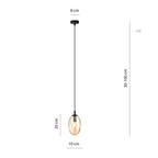 Hanglamp gepoedercoat staal en glas Astral, amber kap, zwart armatuur, Ø 12 cm, E14, woonkamer en hal