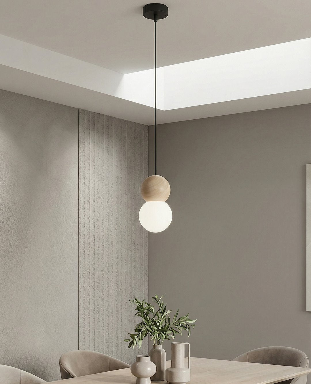 Hanglamp staal en hout Scandinavisch Loop zwart met witte kap Ø 10 cm, hoogte verstelbaar