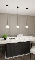 Hanglamp gepoedercoat staal en glas, retro, zwart met goud, witte kap Ø 14 cm, hoogteverstelbaar, E14