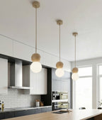 Hanglamp gepoedercoat staal en hout Loop Scandinavisch, beige met witte kap, Ø 10 cm, 1 fitting G9, eettafel of keukeneiland