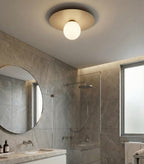 Plafondlamp gepoedercoat staal en glas Solar, beige met witte glazen kap, Ø 43 cm, 1 lichtpunt, E14