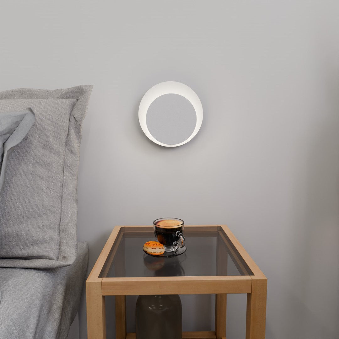 Wandlamp wit gepoedercoat staal en multiplex, Scandinavisch, model Cirkel, G9 – 22 x 20 cm