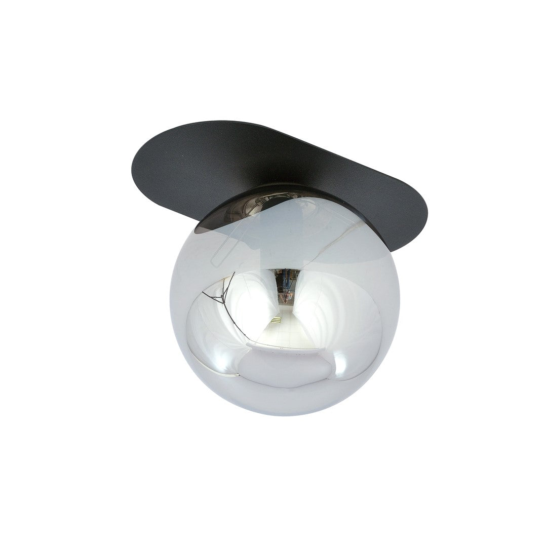Plafondlamp gepoedercoat staal en glas Plaza modern, zwart met grafiet glazen kap Ø 14 cm, E14