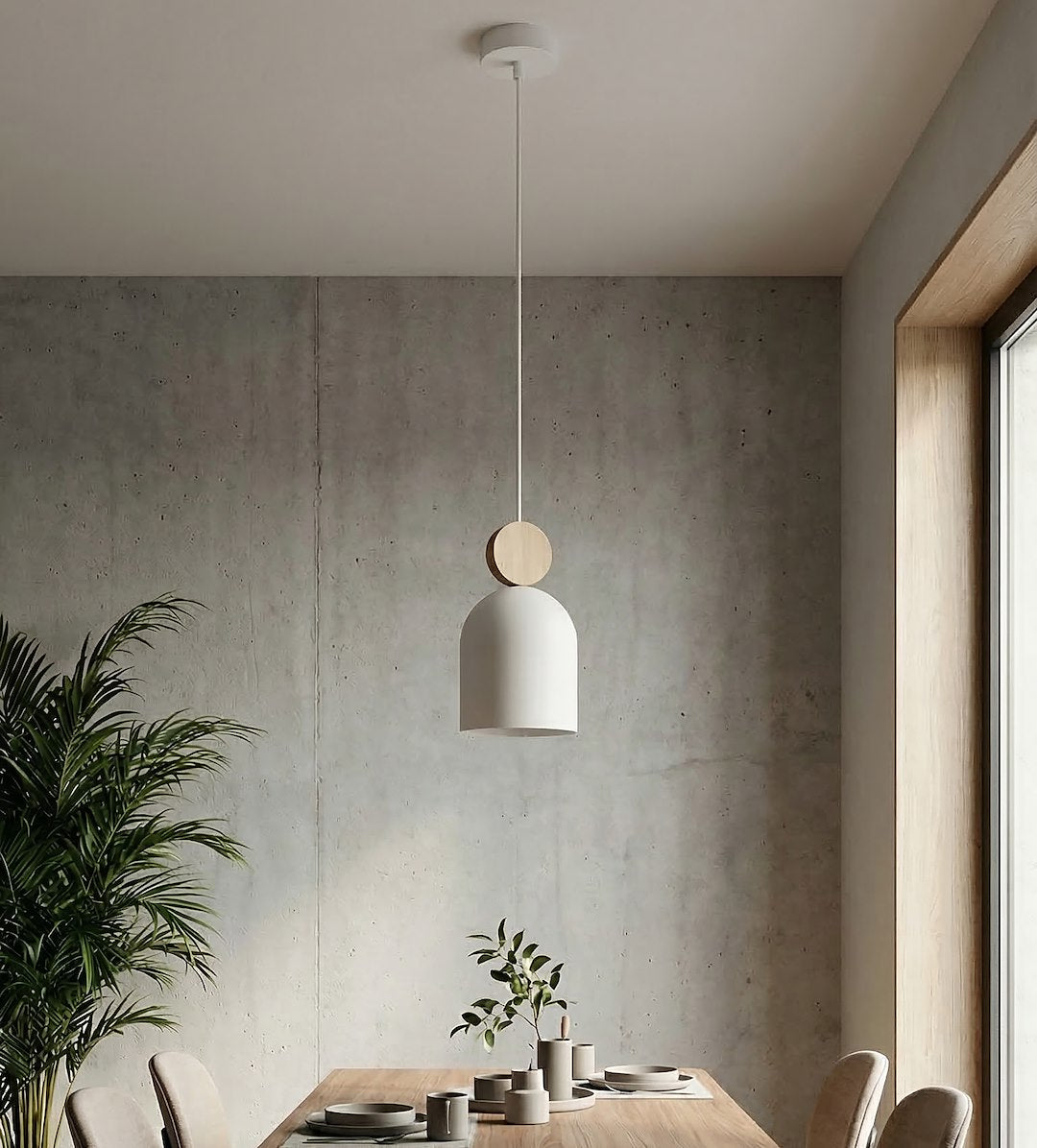 Hanglamp gepoedercoat staal en hout Scandinavisch Mesi wit, Ø 11 cm, voor keuken, gang en slaapkamer