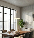 Hanglamp gepoedercoat staal en hout Zero Scandinavisch wit 23 x 23 cm, E27, voor eettafel of kookeiland