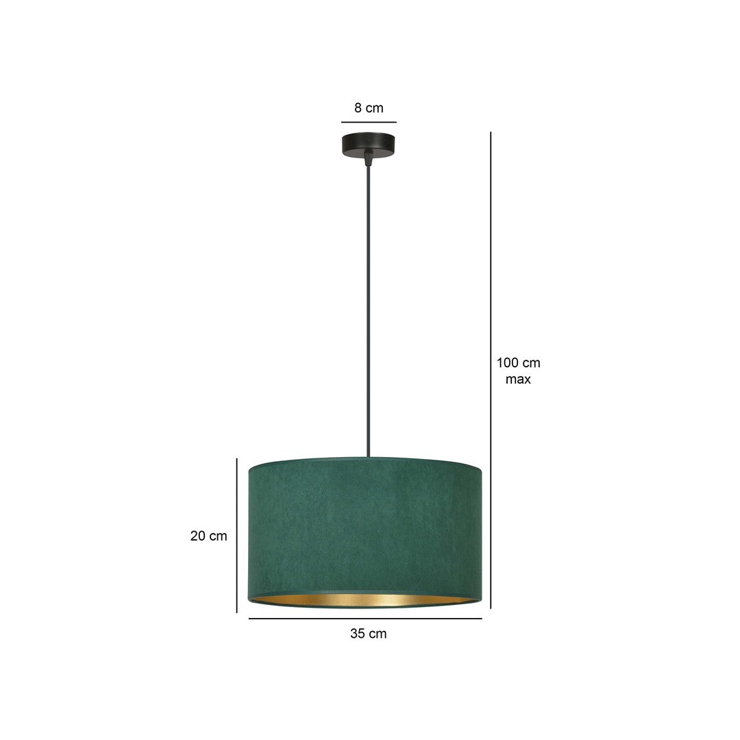 Hanglamp stof en gepoedercoat staal Hilde, groen met gouden binnenkant, Ø 35 cm, 1 lichtpunt, eettafel en woonkamer