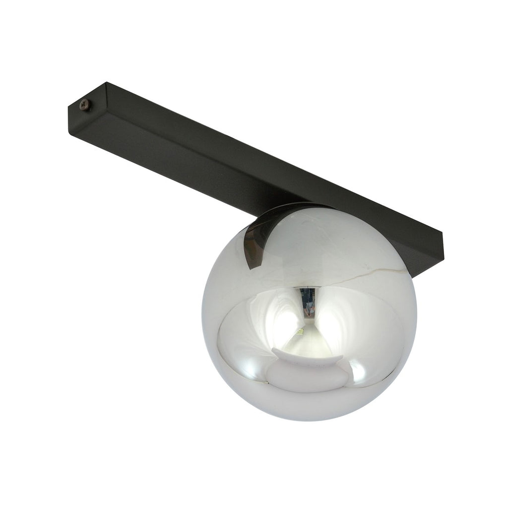 Plafondlamp gepoedercoat staal en glas, minimalistisch Fit zwart met grafiet glazen kap Ø 14 cm