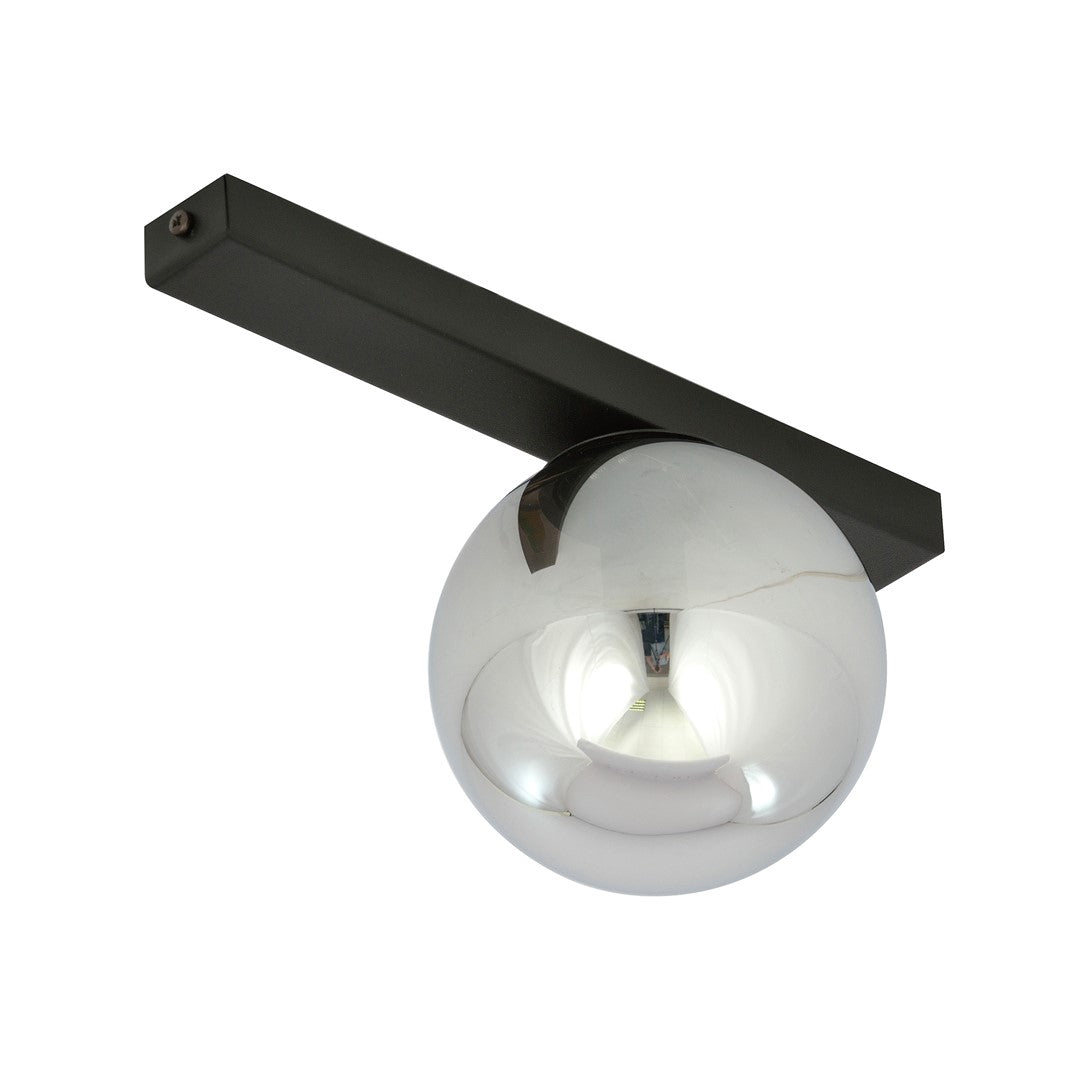 Plafondlamp gepoedercoat staal en glas, minimalistisch Fit zwart met grafiet glazen kap Ø 14 cm