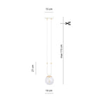 Hanglamp gepoedercoat staal en glas Glam wit met transparante glazen kap Ø 14 cm, hoogte 115 cm, E14
