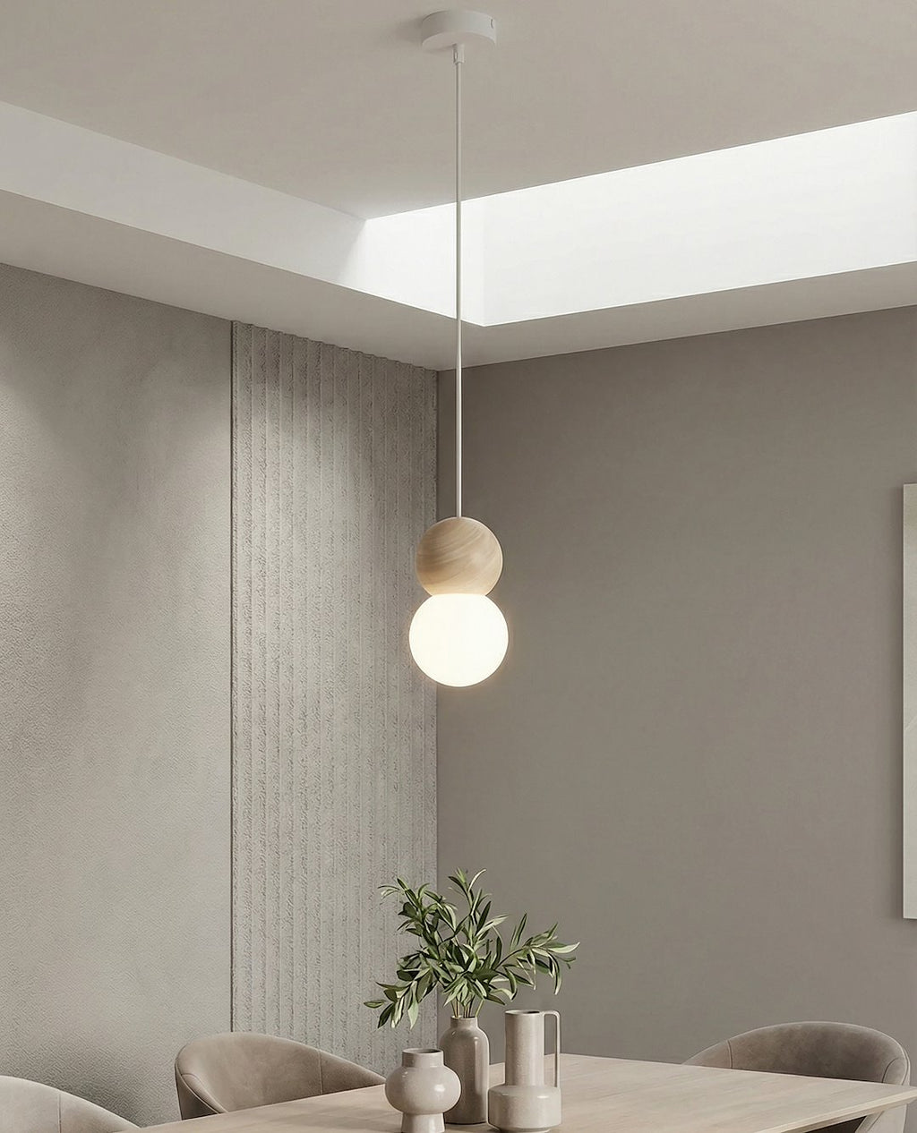 Hanglamp Loop staal en hout, Scandinavisch, wit, Ø 10 cm, 1 fitting G9, boven eettafel of keukeneiland
