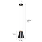 Hanglamp gepoedercoat staal en hout Bolero, Scandinavisch, zwart, 14 x 100 cm, 1 fitting E27