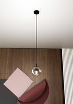 Hanglamp gepoedercoat staal glas modern Cosmo zwart met grafiet kap Ø 14 cm, 1 lichtpunt E14