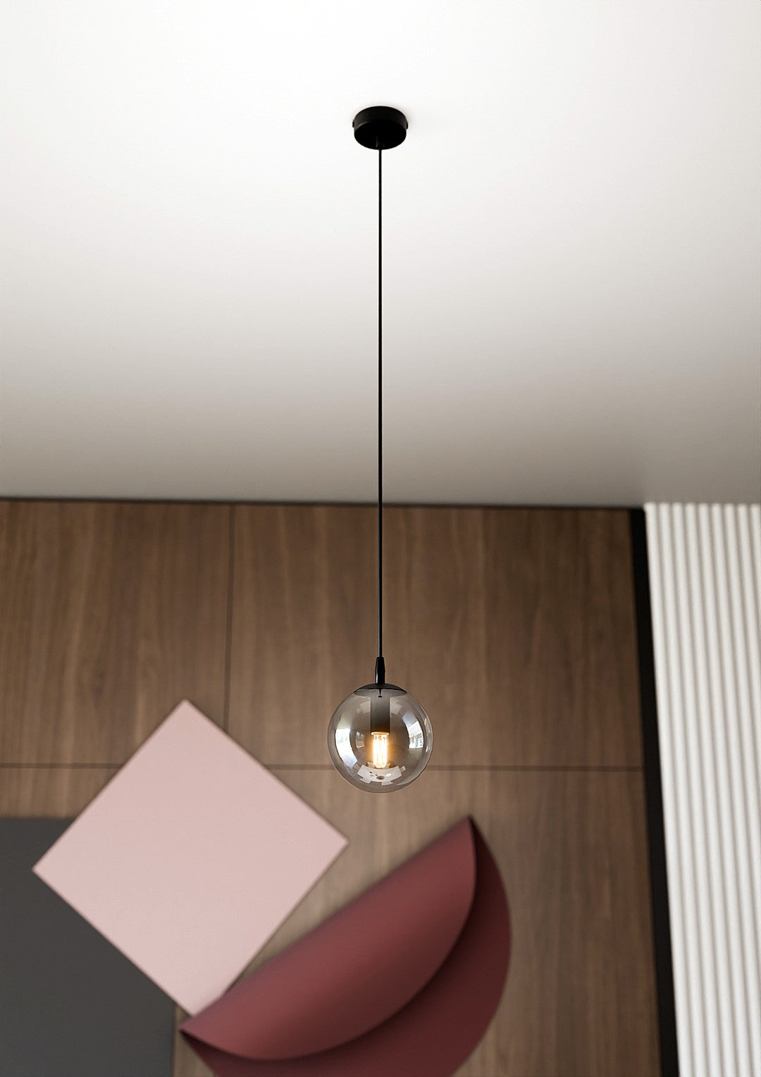 Hanglamp gepoedercoat staal glas modern Cosmo zwart met grafiet kap Ø 14 cm, 1 lichtpunt E14