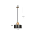 Hanglamp gepoedercoat staal en hout Torin zwart 25 cm, verstelbare hoogte, boven eettafel of kookeiland