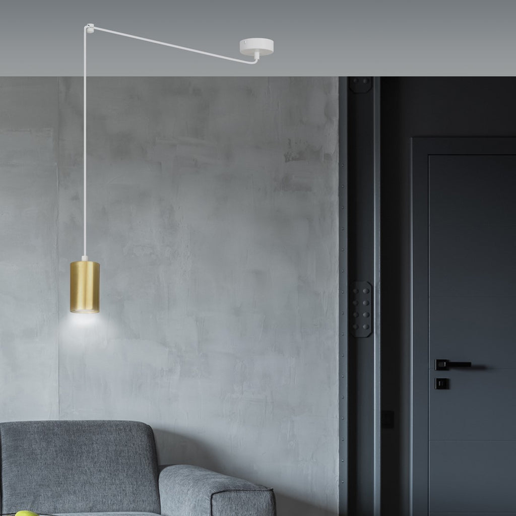 Hanglamp gepoedercoat staal Traker modern wit met goud, 1 fitting, hoogte verstelbaar