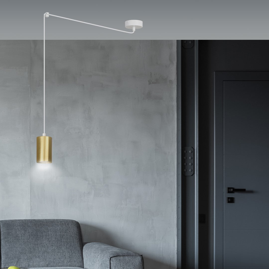 Hanglamp gepoedercoat staal Traker modern wit met goud, 1 fitting, hoogte verstelbaar