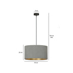 Hanglamp stof en gepoedercoat staal Hilde grijs met gouden binnenzijde Ø 35 cm, woonkamer en eetkamer