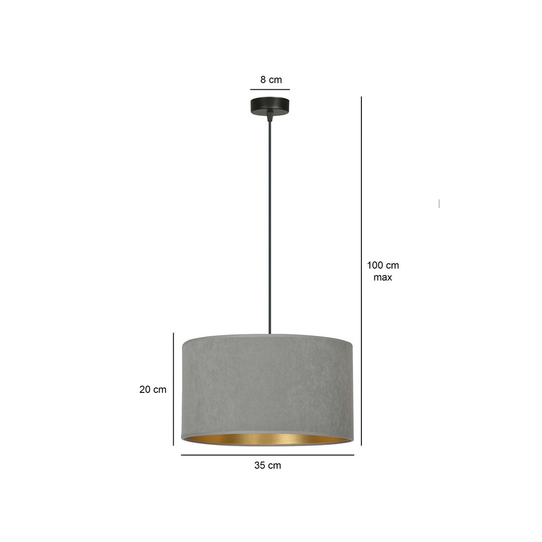 Hanglamp stof en gepoedercoat staal Hilde grijs met gouden binnenzijde Ø 35 cm, woonkamer en eetkamer