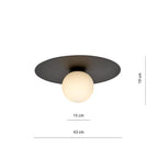 Plafondlamp opbouw gepoedercoat staal en glas, minimalistisch zwart met witte glazen kap, Ø 30 cm