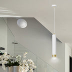 Hanglamp gepoedercoat staal modern Kibo wit met goud, buisvormig, 8 x 100 cm, voor woonkamer of keuken