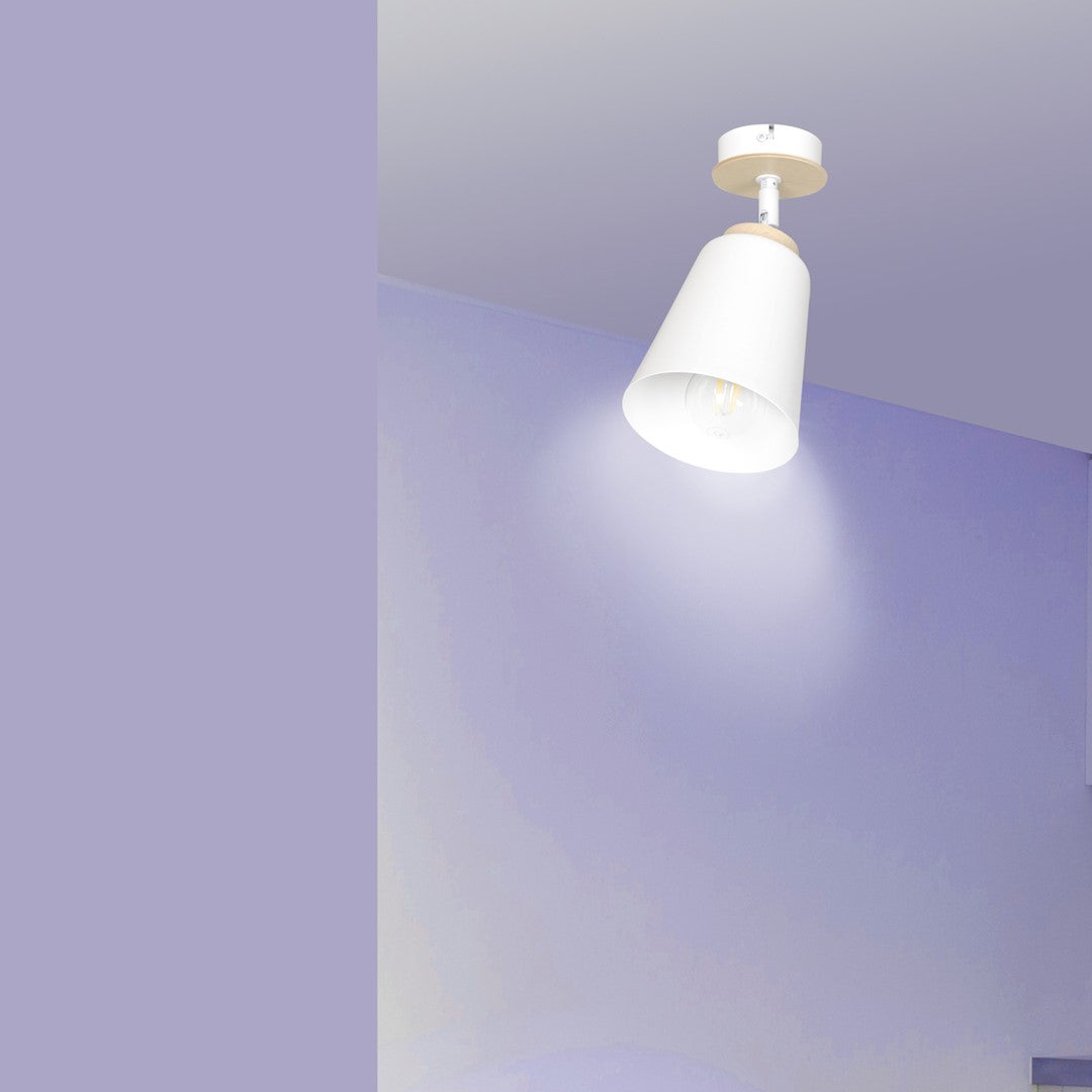 Plafondlamp Atlas gepoedercoat staal en multiplex, Scandinavisch, wit, 1 fitting E27, voor woonkamer en slaapkamer