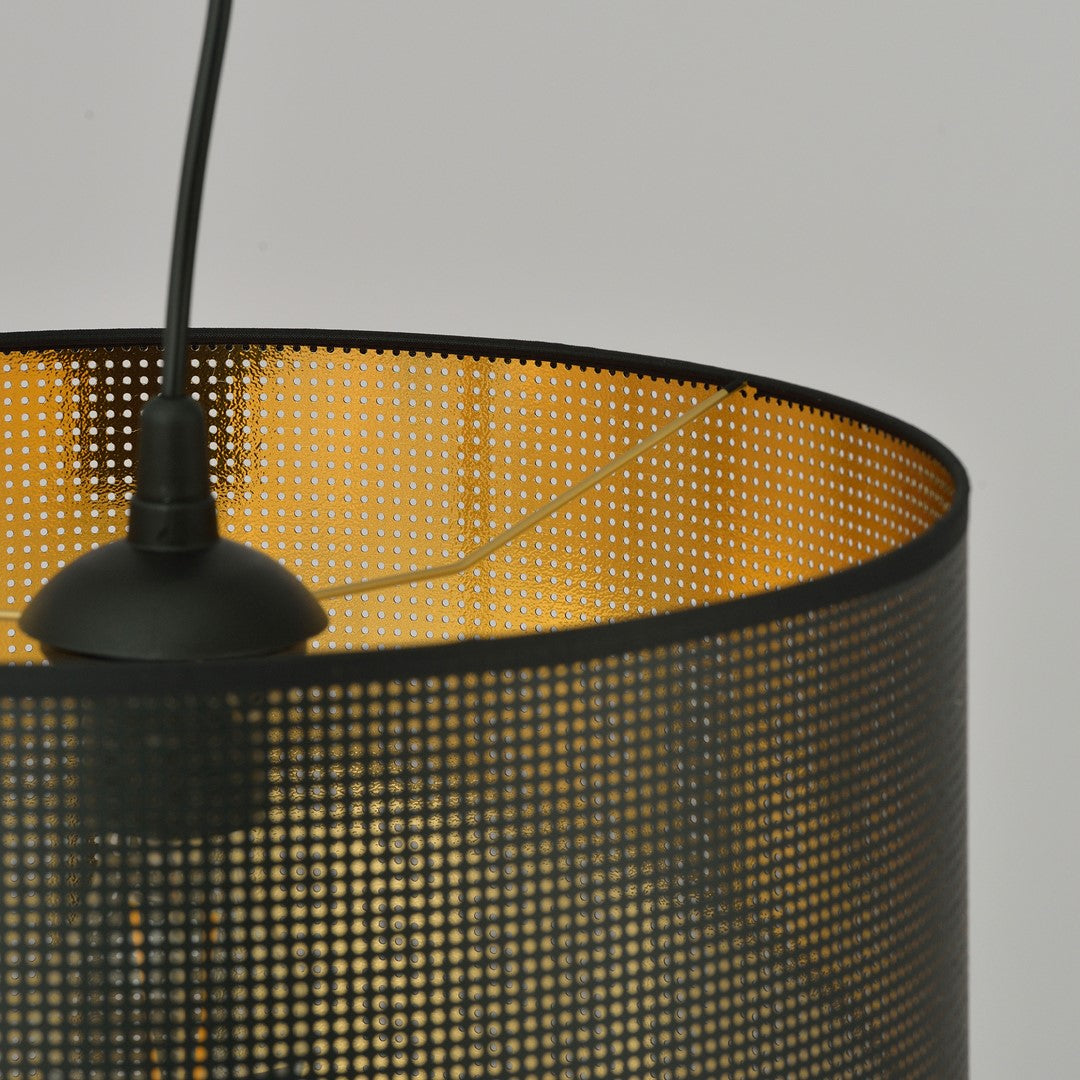 Hanglamp gepoedercoat staal industrieel zwart met goud, Ø 35 cm, 1 lichtpunt, E27, eettafel en keuken