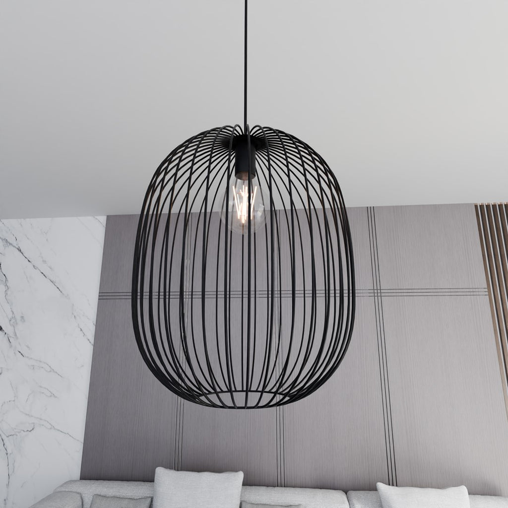 Hanglamp gepoedercoat staal industrieel Onyx zwart Ø 33 cm, draadkap met E27-fitting, verstelbare hoogte