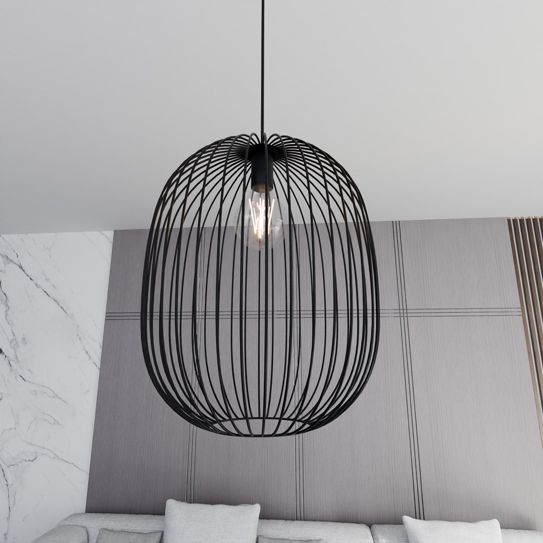 Hanglamp gepoedercoat staal industrieel Onyx zwart Ø 33 cm, draadkap met E27-fitting, verstelbare hoogte